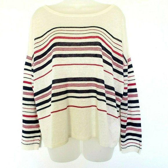 Joie Maine 100% Linen Striped Sweater Size L - Picture 1 of 9